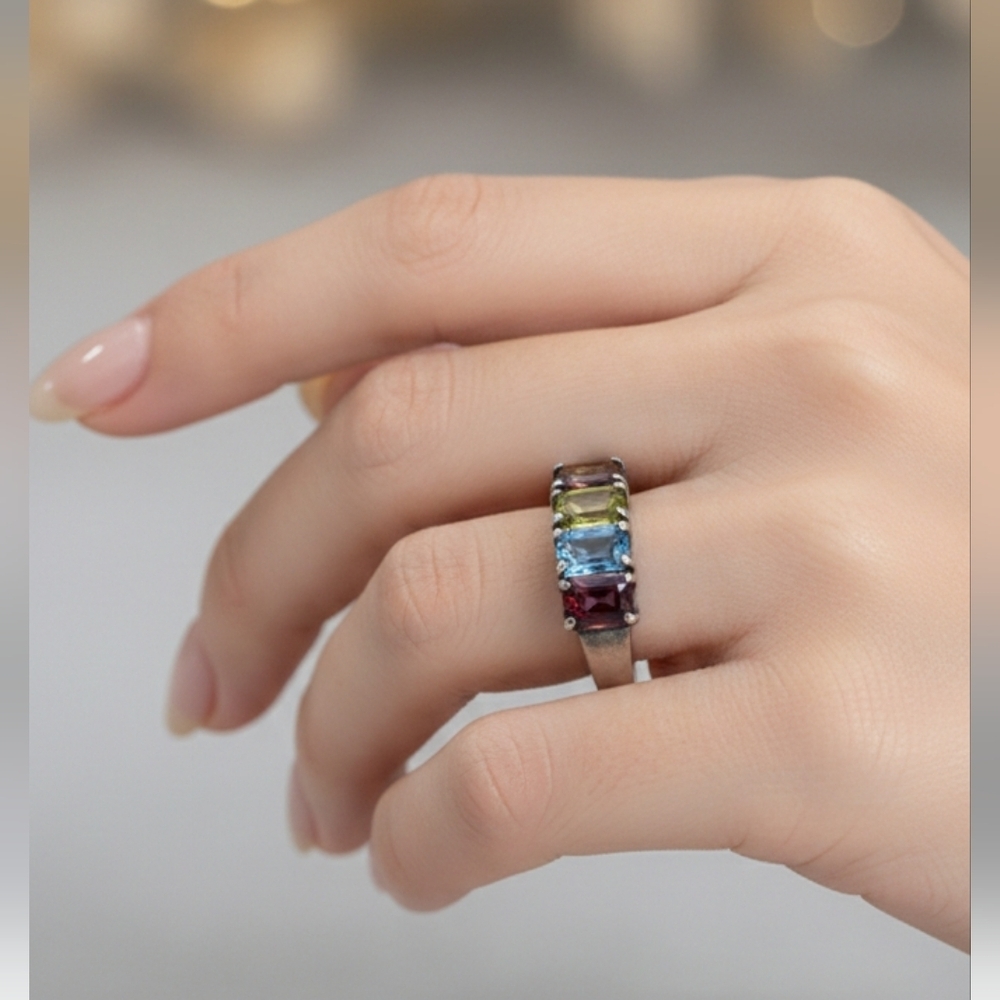 Sterling Silver 925 Thailand CNA Ring Size 7 "Eternal Rainbow"